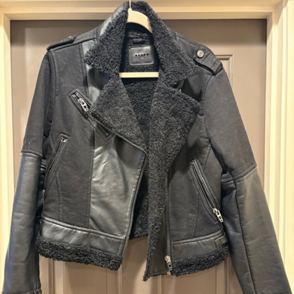 Blank NYC Black Faux Shearling Moto Bomber Jacket